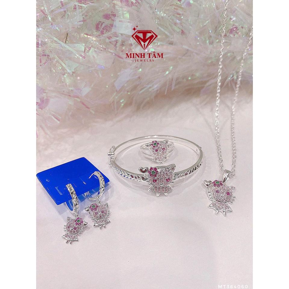 Bộ trang sức bạc mèo Hello Kitty bạc ta cho bé 4 món mẫu mới nhất-Minh Tâm Jewelry