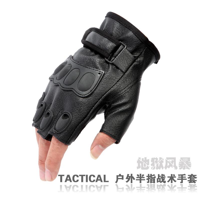 Găng tay nửa ngón nam mới tốt nhất thể thao ngoài trời cưỡi ngựa da chống trượt chữ U Găng tay chiến thuật nửa ngón Găng tay da