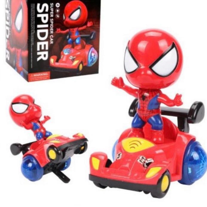 Đồ Chơi Cho Bé Siêu Nhân Người Nhện Spider Man Lái Xe Ô Tô Đua Xoay Tròn Phát Sáng Phát Nhạc