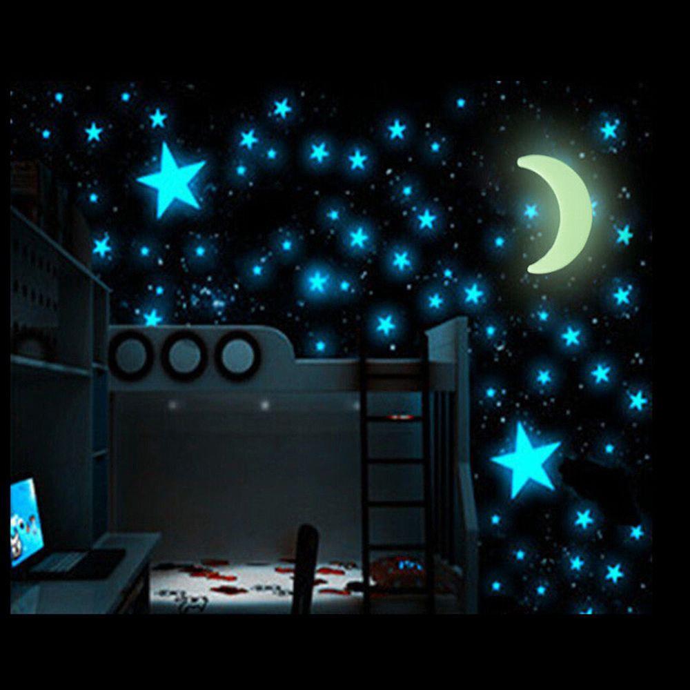 Set 100 ngôi sao và mặt trăng dán tường trang trí nội thất phát sáng cực đẹp Bcận