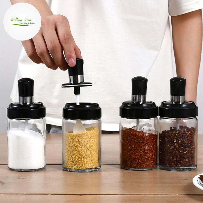 Hũ đựng gia vị muối đường bột ngọt có kèm muỗng