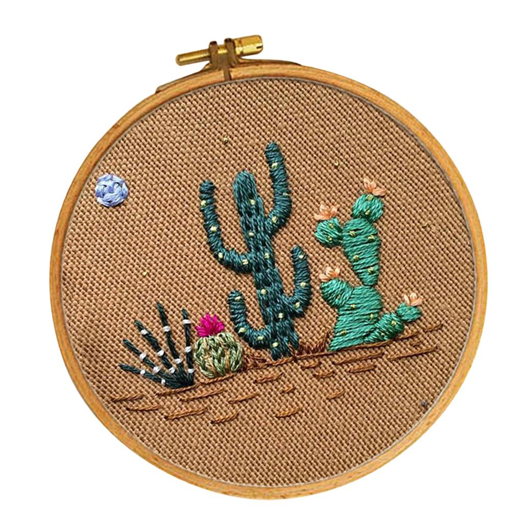 Stamped Cross Stitch Kits with Embroidery Hoop Cactus DIY Craft Accessories