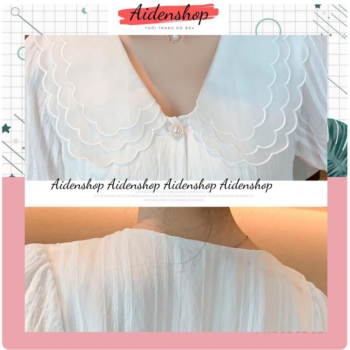 Váy bầu thiết kế công sở Aidenshop Đầm bầu thời trang dáng suông màu trắng chất thô lụa 2 lớp