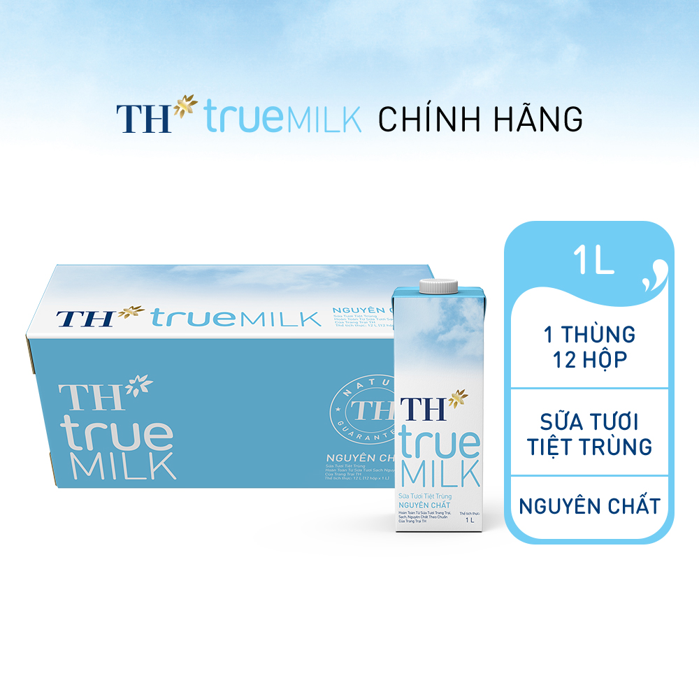 Thùng 12 hộp sữa tươi tiệt trùng nguyên chất TH True Milk 1L (1L x 12)