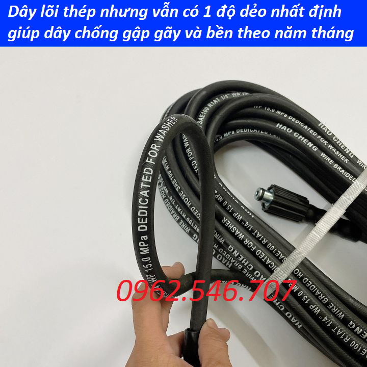 Bộ 10m,15m,20m dây rửa xe Lõi Thép và súng xịt rửa xe dài (bộ như hình) - Súng rửa xe áp lực cao, dây xịt rửa xe áp lực cao