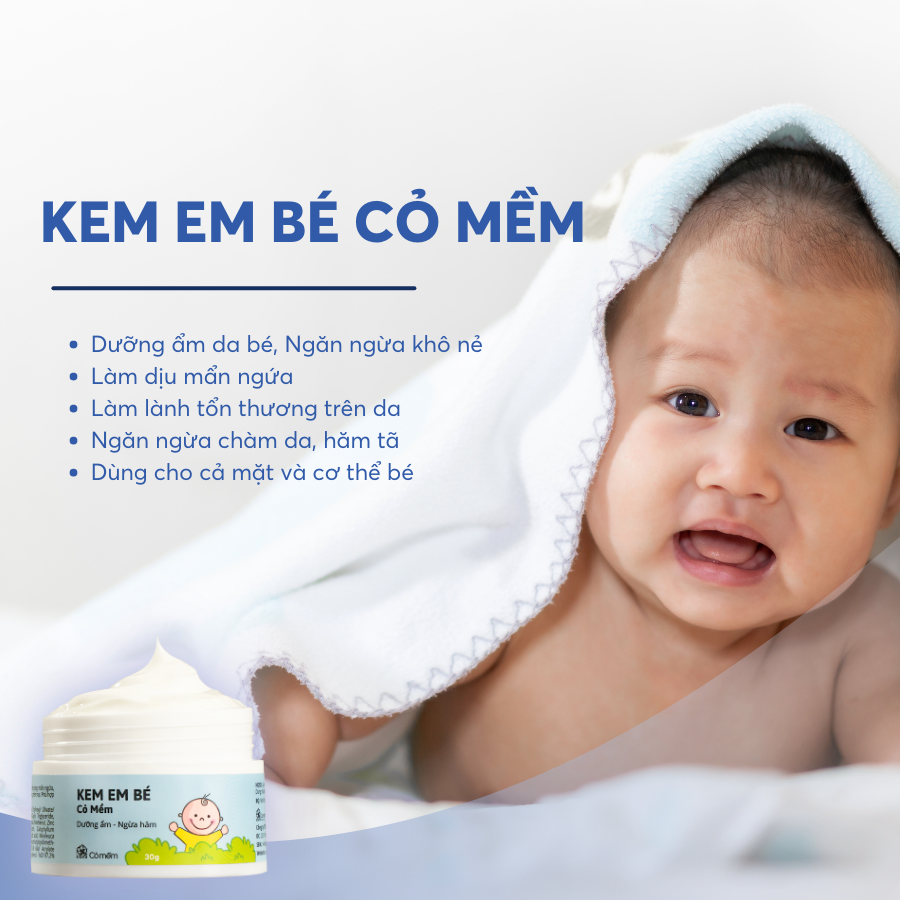 Kem Em Bé Dưỡng Ẩm Ngừa Hăm Tã Chàm Sữa Làm Dịu Da Mẩn Ngứa Do Côn Trùng Cỏ Mềm 30g