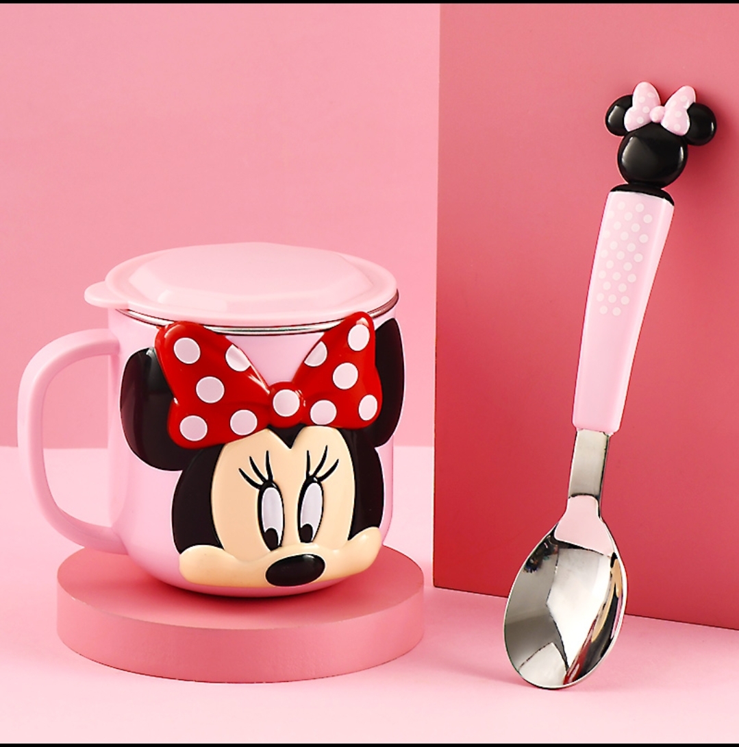 Set 2 món ly giữ nhiệt inox kèm muỗng Disney Minnie cho trẻ em