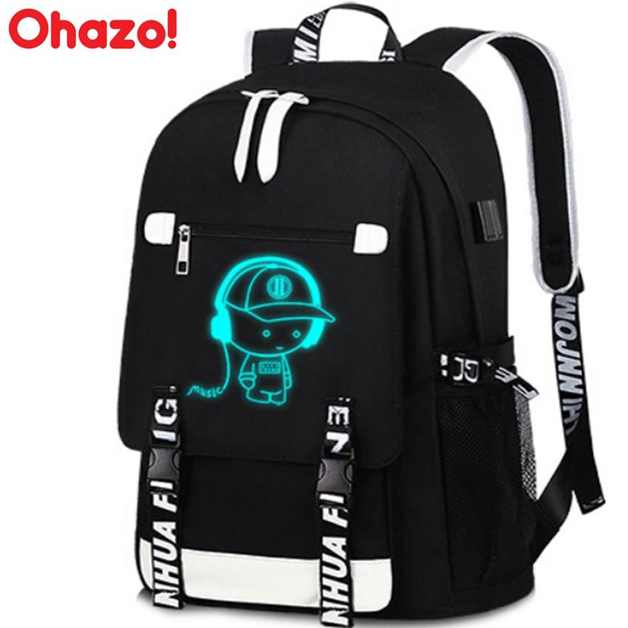 Balo đi học Ohazo! Hình Boymusic phát sáng trong đêm Tặng kèm cáp sạc USB - BL18