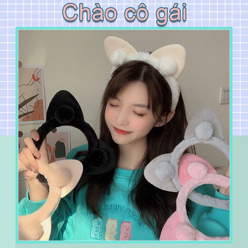 Sét 2 cài tóc tai mèo , tai thỏ bông xinh xắn dễ thương phong cách Hàn Quốc nhiều màu phụ kiện làm đẹp cho phái  nữ 