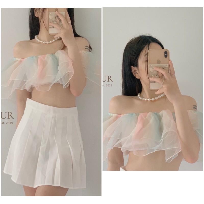 Áo bẹt vai croptop cầu vồng siêu xinh