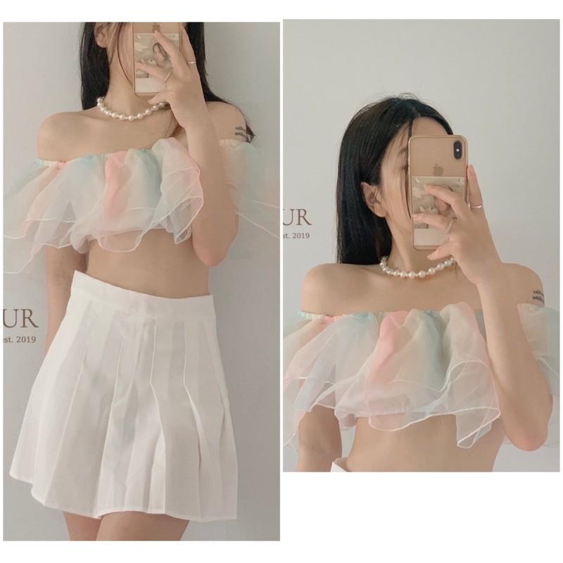 áo bẹt vai croptop cầu vồng siêu xinh