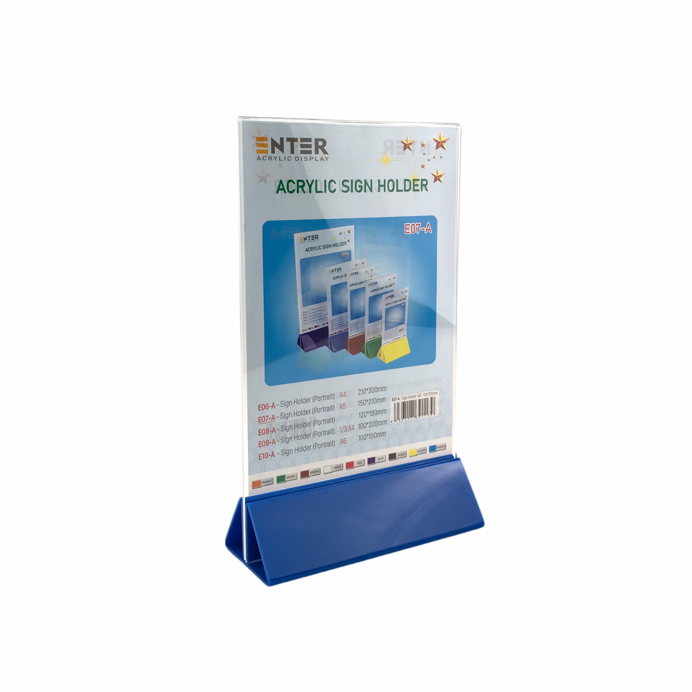 Kệ menu nhà hàng, Standee mica để bàn, Bảng quét mã QR Code, Kệ mica 2 mặt Enter E07-A 150x210mm đế lùa uốn chân chữ A