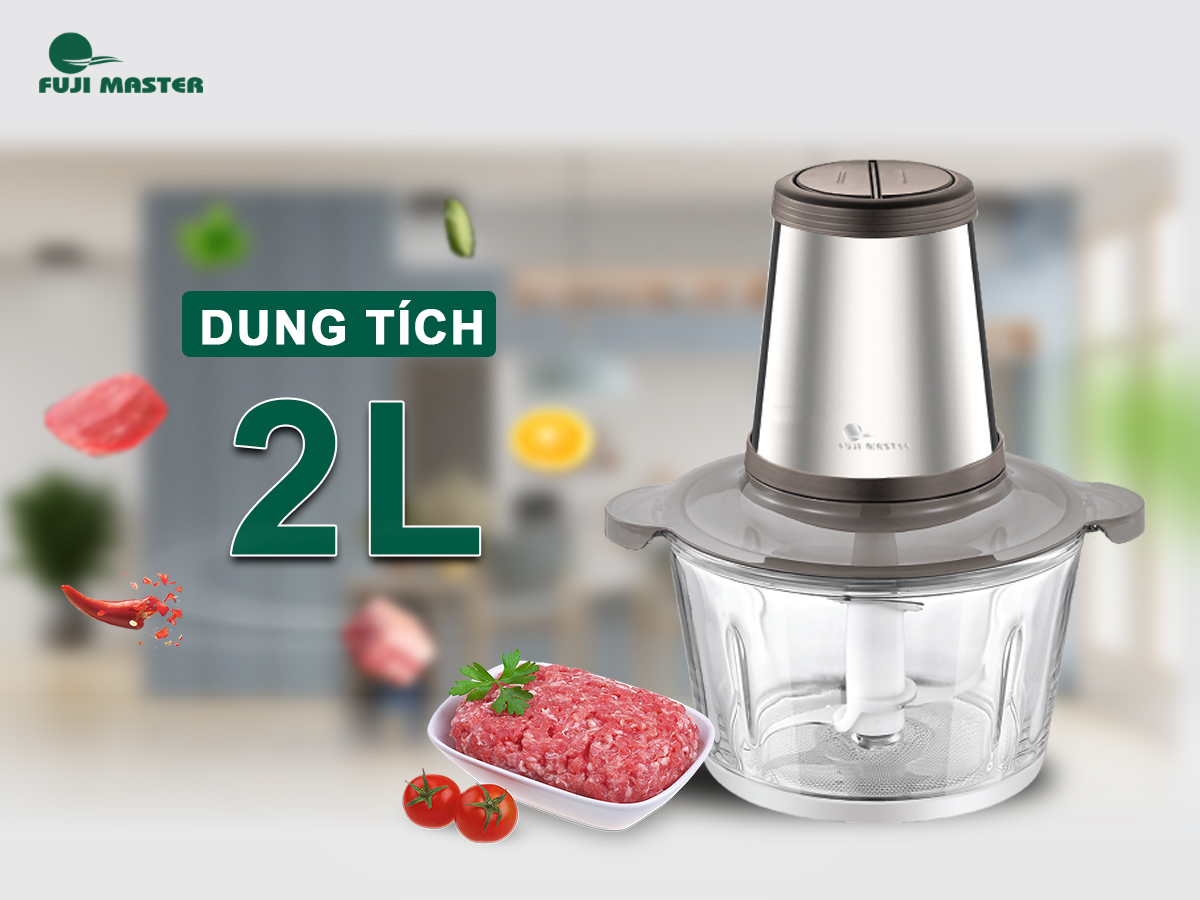 Máy xay thịt thực phẩm đa năng Fuji Master FJM-1022 2L (Inox - Tô Thủy Tinh) - Thép không gỉ - 350W - Hàng chính hãng