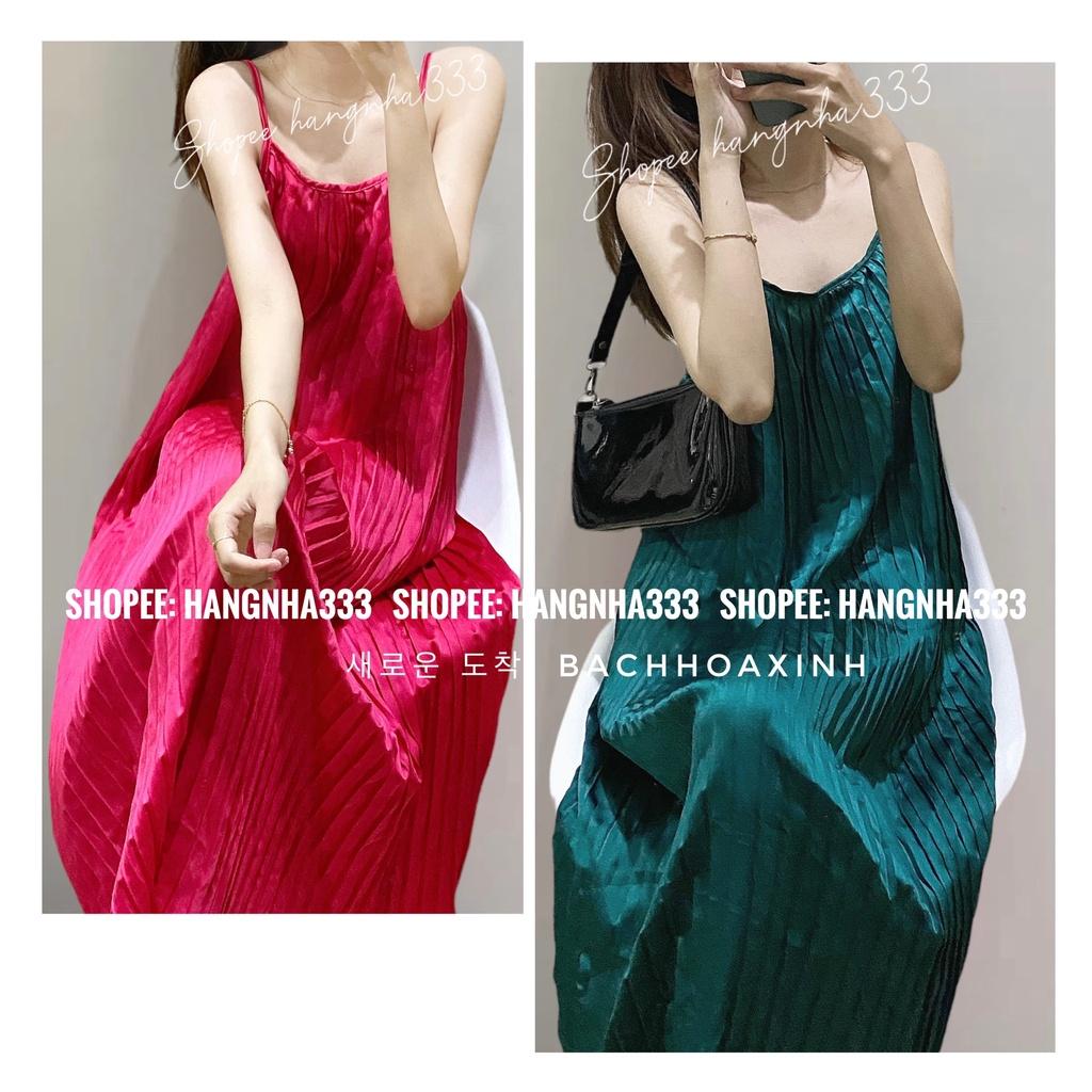 CÓ SẴN || Váy lụa dập ly hai dây basic sang trọng ULZZANG