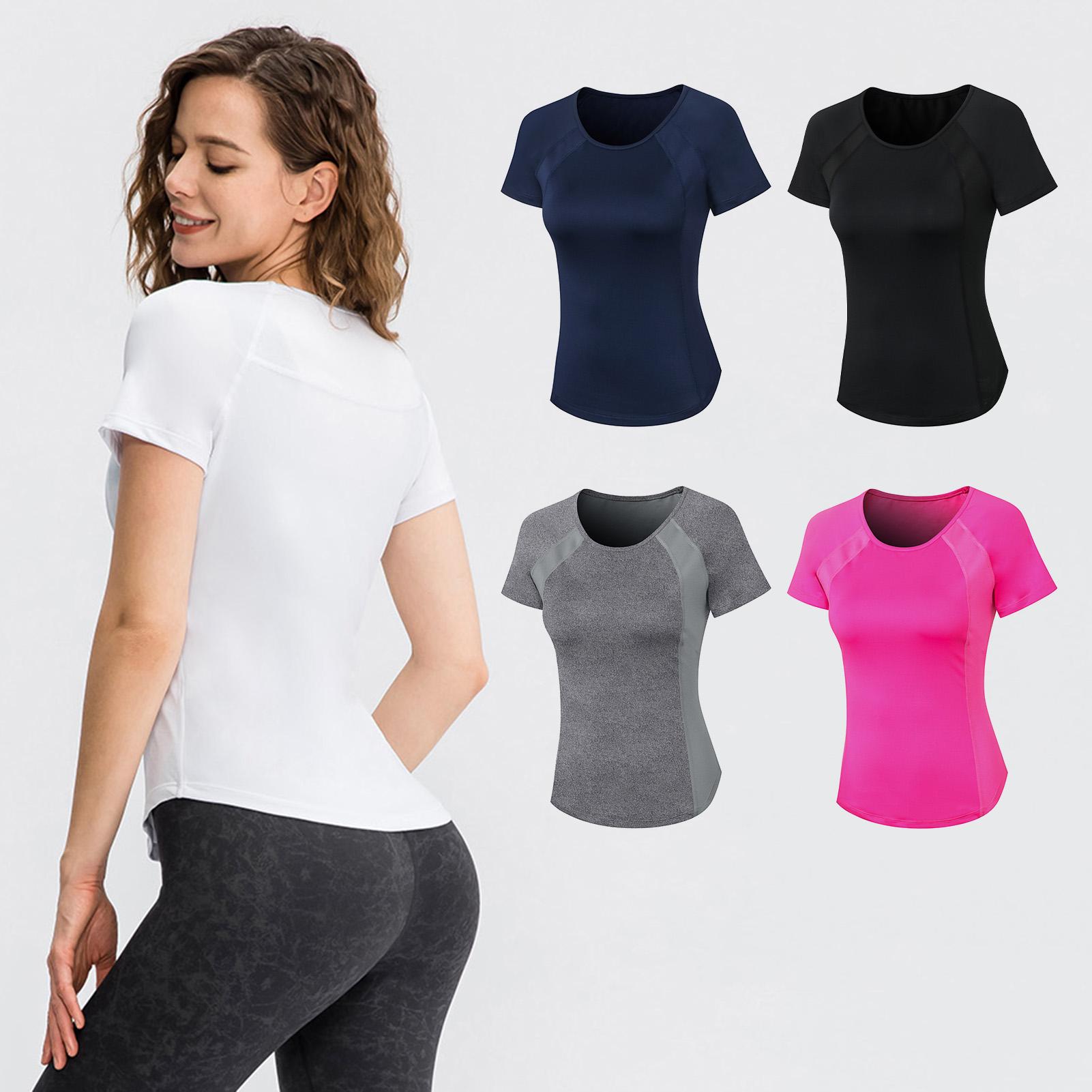 Áo thun tập thể dục dành cho nữ, nhanh khô, thoáng, thấm hút mồ hôi, dễ co giãn, thiết kế cổ cữ O thời trang