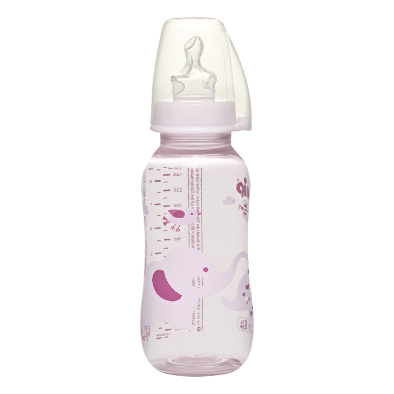 Bình Sữa Pp Cổ Thường Trendy NIP NIP35035 250ml Cho Bé Gái Kèm Núm Ti Silicon Size M Dòng Chảy Vừa