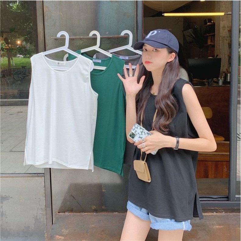 Áo Tanktop Thun trơn 3 Lỗ Nữ Dáng Rộng Trùm Mông 3 Màu siêu xinh
