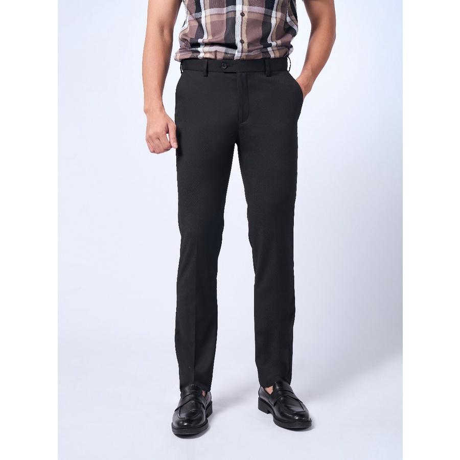 OWEN - Quần âu nam công sở dáng Regular màu đen trơn có trợ cạp co dãn mã QRT23888N