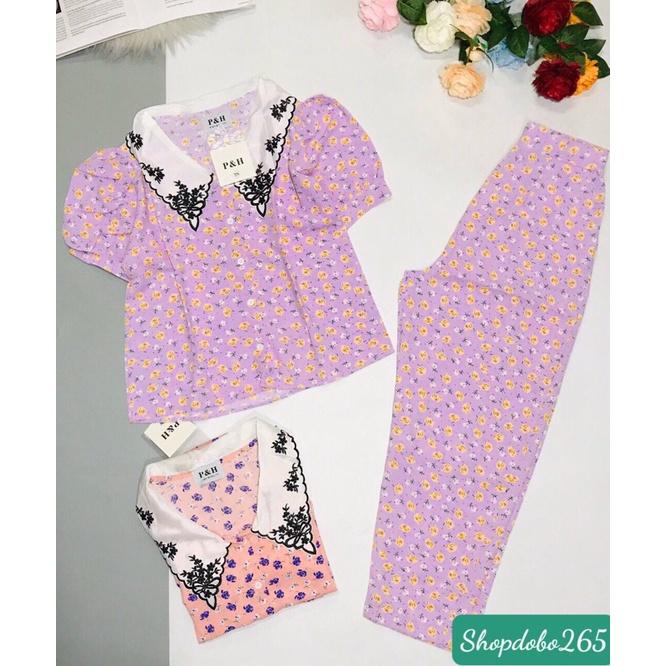 Set đồ nữ,đồ bộ ngủ mặc nhà vải lụa họa tiết hoa nhí siêu cưng.