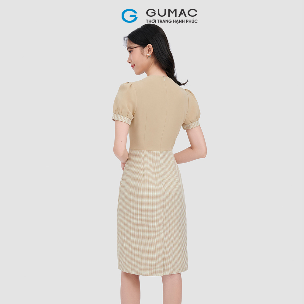 Đầm caro cổ phối viền thời trang GUMAC DC11060