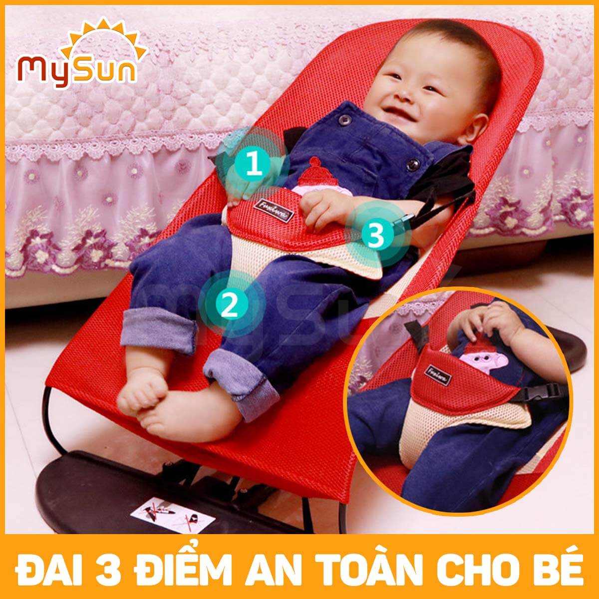 Ghế nôi nhún rung bập bênh cho bé sơ sinh nằm ru ngủ, ngồi chơi thư giãn an toàn MySun