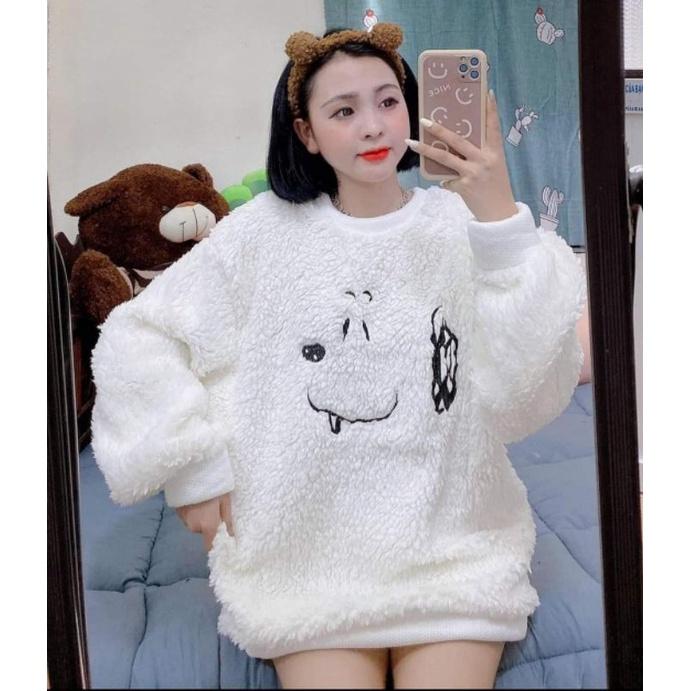 Áo swt nỉ cổ tròn cotton tay bồng ------- ÁO LÔNG THÊU MẶT CƯỜI