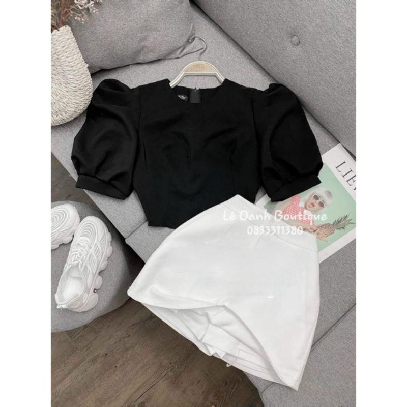 Áo Croptop Tay Phồng YURITA Khoá Sau Cổ Tròn Style Hàn Quốc Tiểu Thư Dễ Thương Tay Ngắn Nhiều Màu Chất Dày Dặn