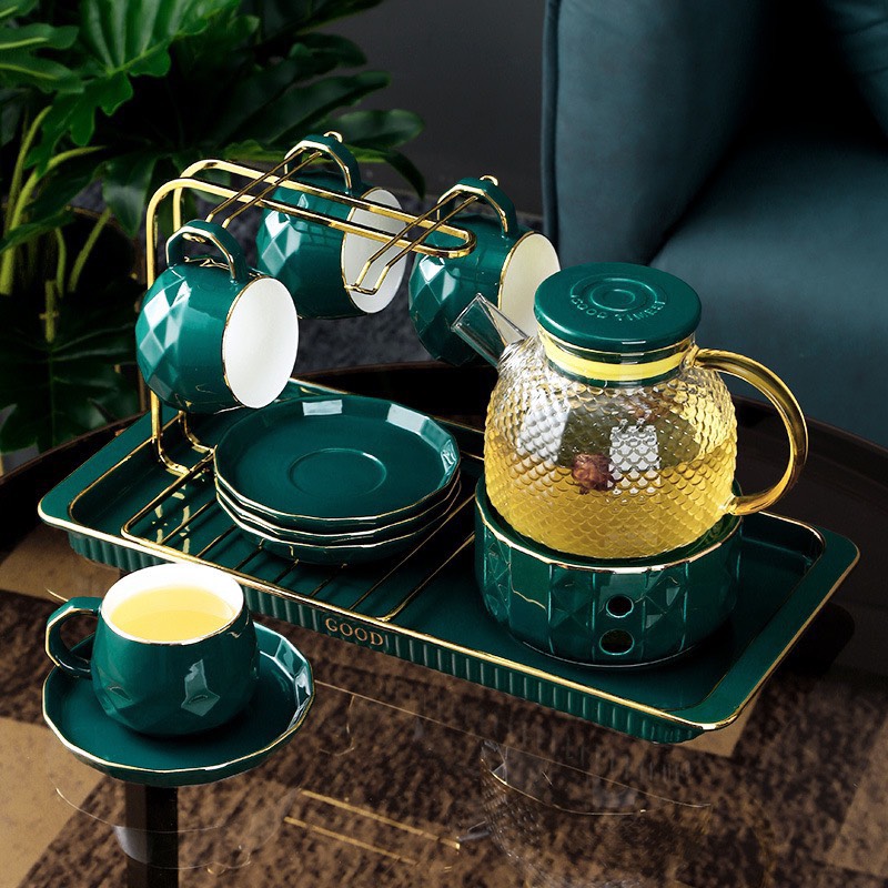 Bộ ấm trà cao cấp gốm sứ kết hợp thuỷ tinh