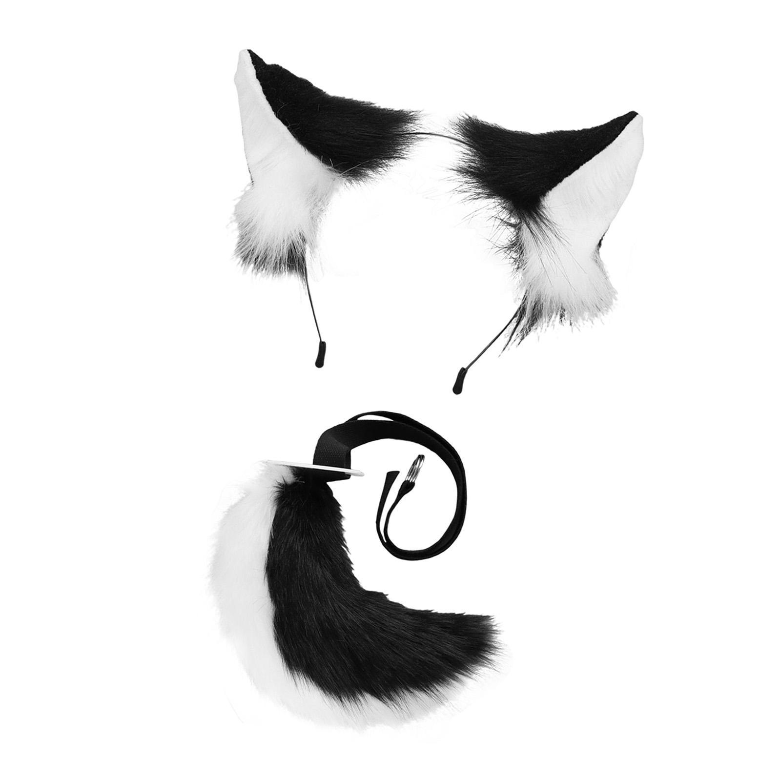 Cats Ears and Long Tail Decor Dress up Plush Hair Hoop Cosplay Set for Children Adults Party Carnival