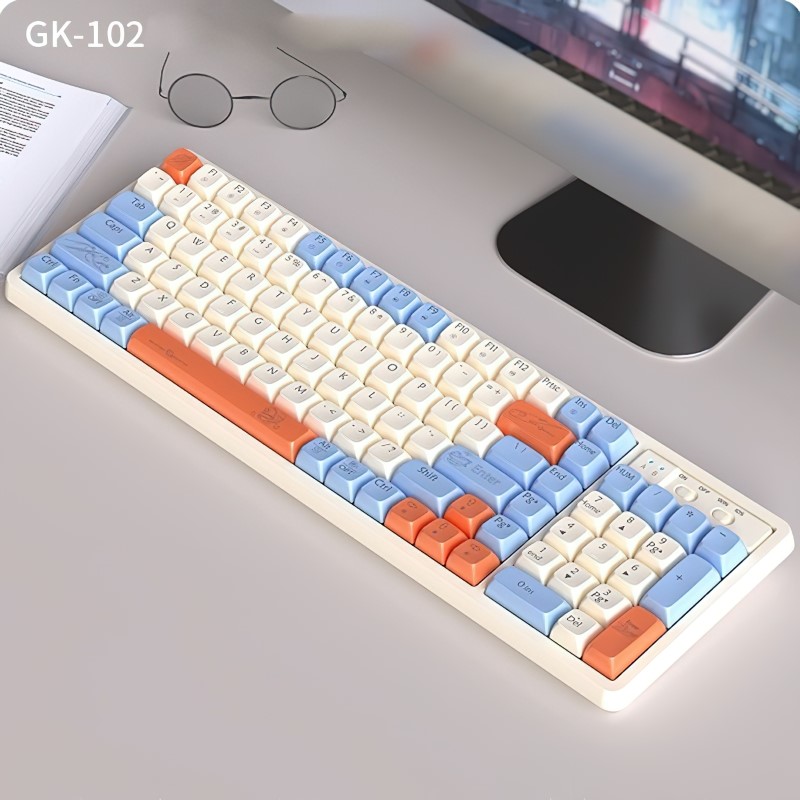 Bàn Phím Cơ Gaming không dây GK102 chống ồn - Bluetooth + USB - Pin sạc TypeC - kết nối nhiều thiết bị