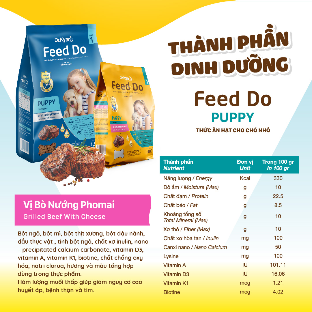 Dr.Kyan - Thức ăn hạt cho chó nhỏ Feed Do - Puppy 1,5 kg - Vị bò nướng pho mai