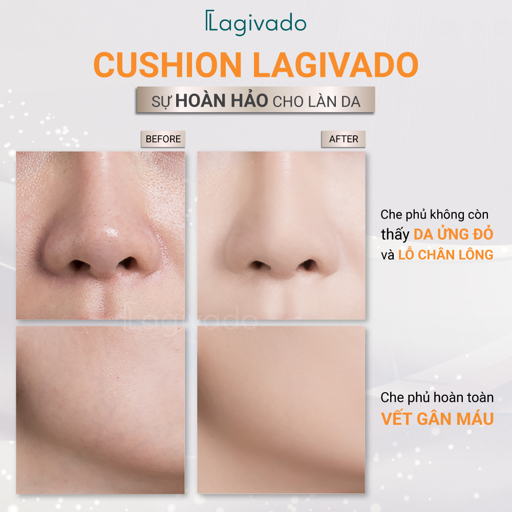 Phấn nước trang điểm Hàn Quốc che khuyết điểm, cho lớp nền trong suốt Lagivado Just Perfection Cushion Foundation – 2 tông màu 14g