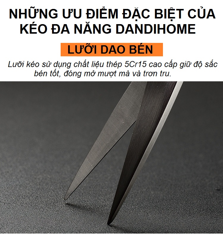 Kéo đa năng DandiHome thép 5Cr15 cao cấp giữ độ bén tốt