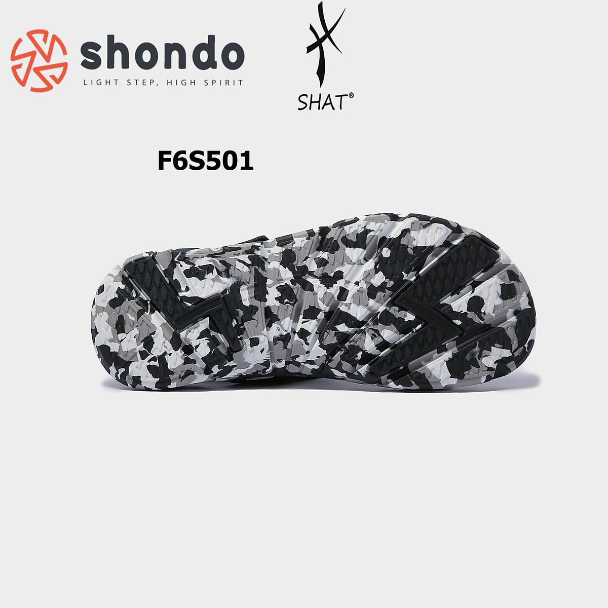 Giày sandal Shondo nam nữ đi học đế bằng camo đen full F6S501