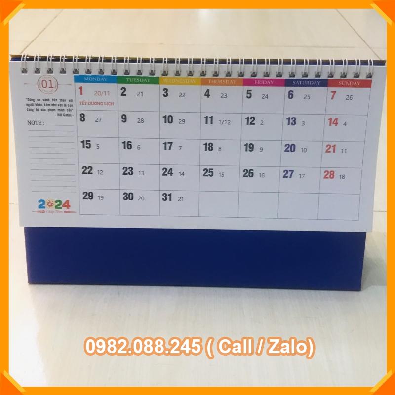 Lịch để bàn2024có ngày âm khổ 24*16cm _