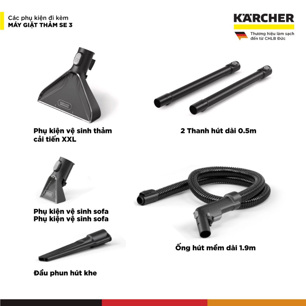 (Sản xuất châu Âu) Máy giặt thảm và sofa Karcher SE 3 Compact Home - Công suất 500W - Làm sạch thảm, sofa nhanh chóng - Hàng Chính Hãng
