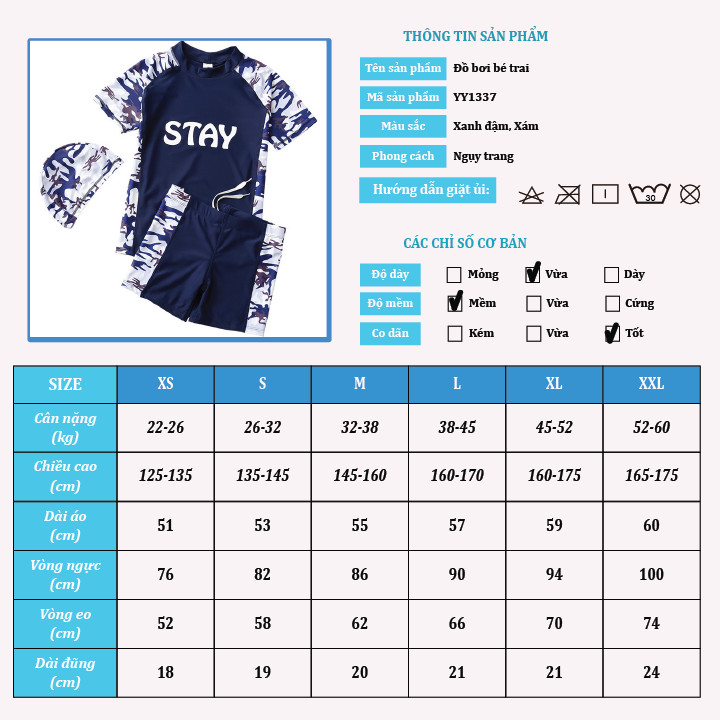 Đồ bơi bé trai Big size từ 22kg đến 60kg chất vải chống nắng