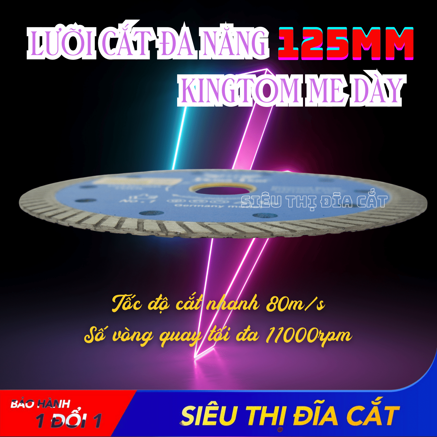 Lưỡi Cắt Đa Năng 125mm KingTom - Chuyên Đá Cứng, Gạch Bóng Kiếng