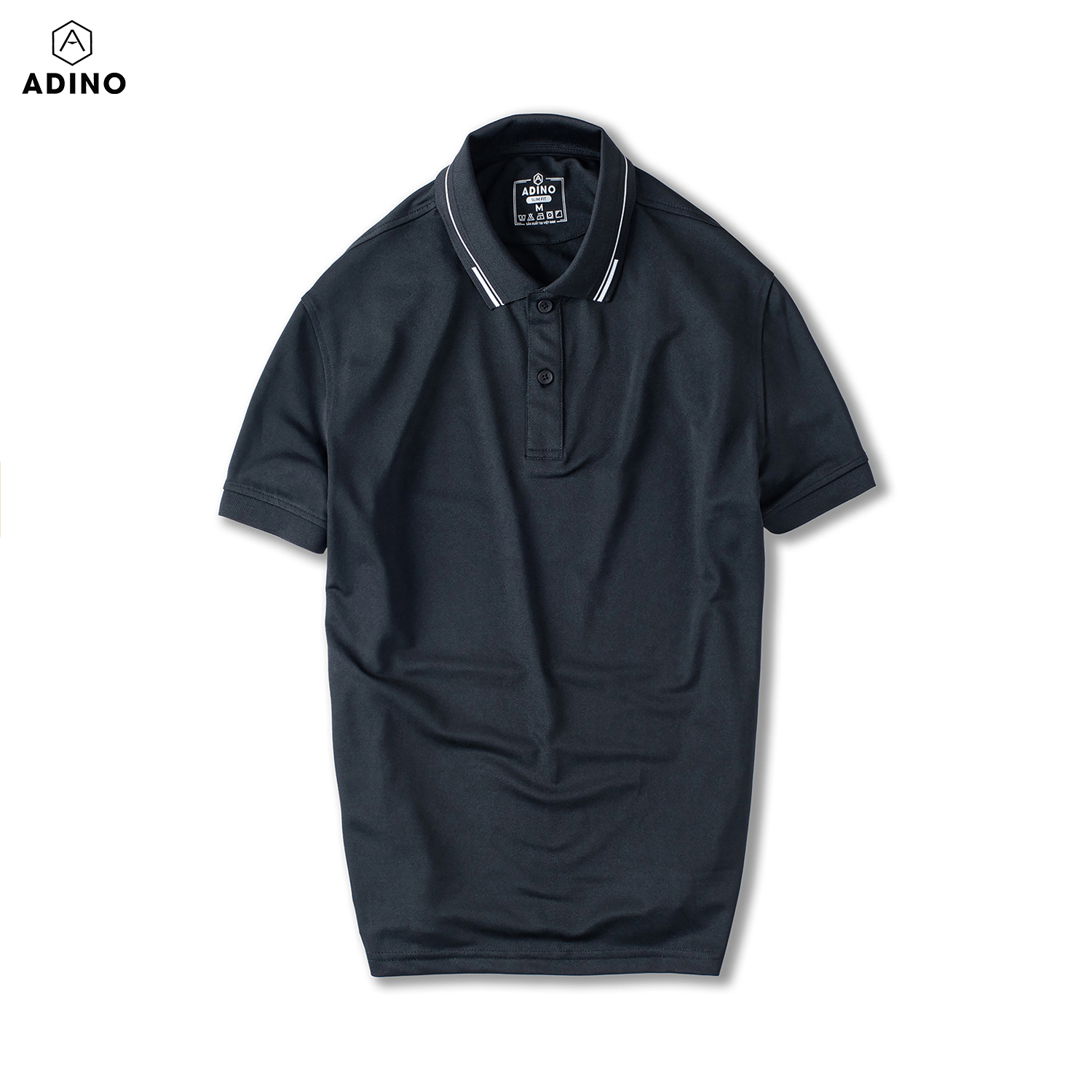 Áo polo nam màu đen phối viền ADINO vải polyester cotton mềm mịn dáng slimfit công sở trẻ trung AP96