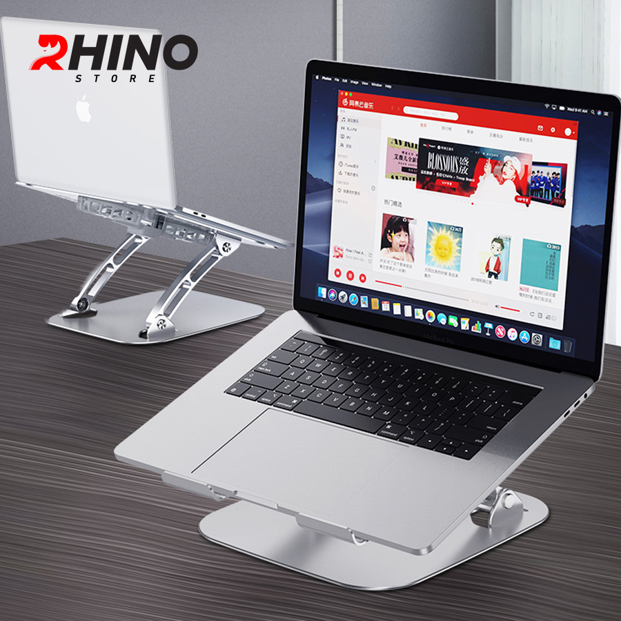 Kệ đỡ Laptop 2 quạt tản nhiệt Rhino KL202, giá đỡ máy tính nhôm cao cấp, gấp gọn - Hàng chính hãng