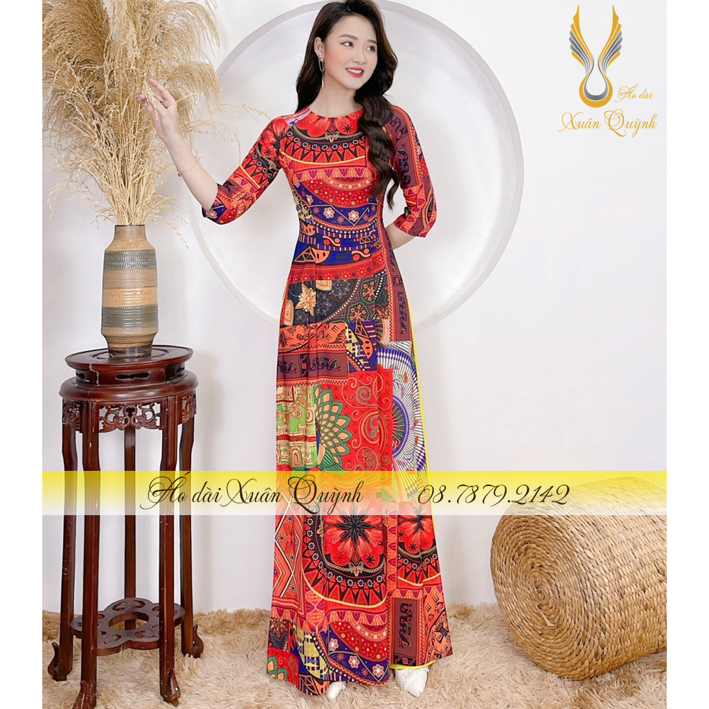 Áo Dài Truyền Thống Hoạ Tiết Thổ Cẩm Sang Trọng, Tôn Dáng Lụa Habutai Cao Cấp K71