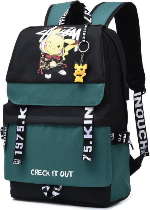 Balo đi học hình Pikachu có dạ quang phát sáng trong đêm, có Lỗ Tai Nghe, cáp sạc USB, Tặng kèm móc khóa Pikachu – Ohazo BL132 – PL1