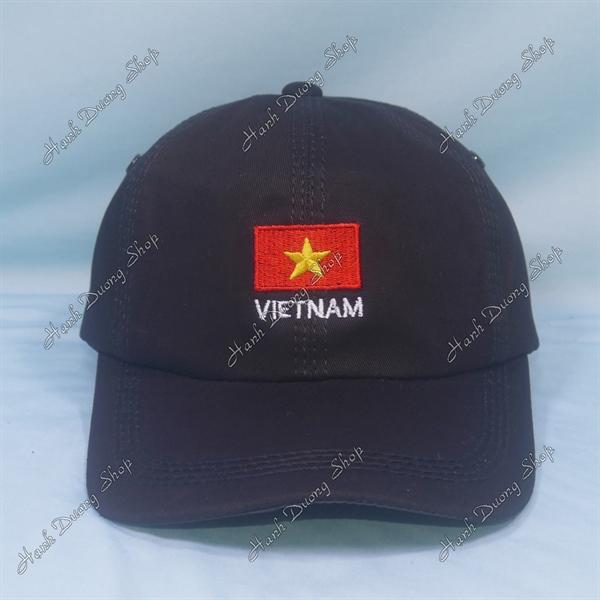 Nón kết thêu lá cờ Việt Nam hàng 2 lớp có đóng sò, có khóa phía sau vòng đầu 56-60cm( NSV01) - Đen