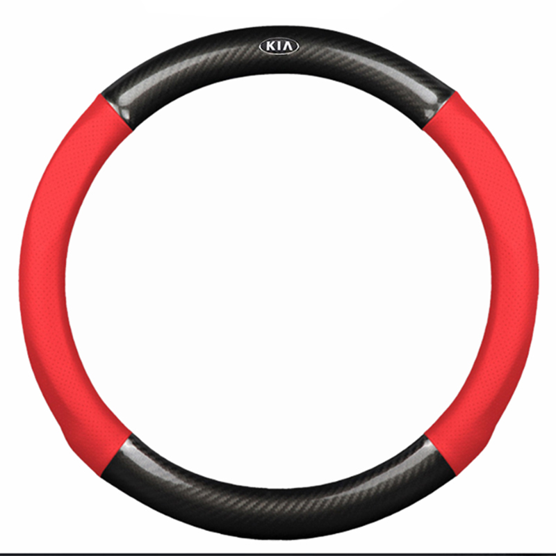 Bọc vô lăng TTAUTO cho xe ô tô chất liệu da vân carbon cao cấp có logo KIA(Đen Đỏ)