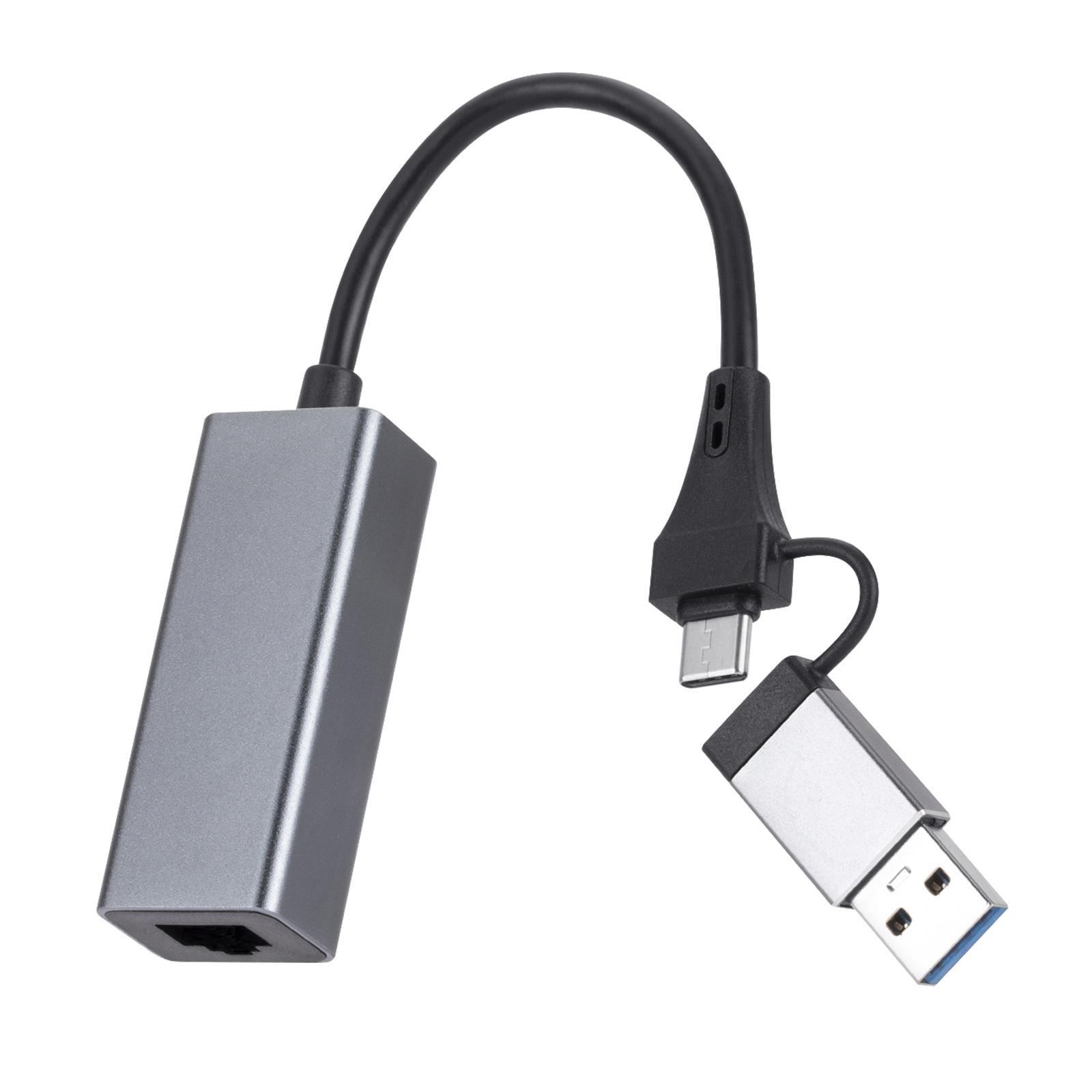 Aluminum Alloy USB C and USB to Adapter, 2 in1 Network Adapter Gigabit Network Adapter USB and USB C to Adapter for Laptop
