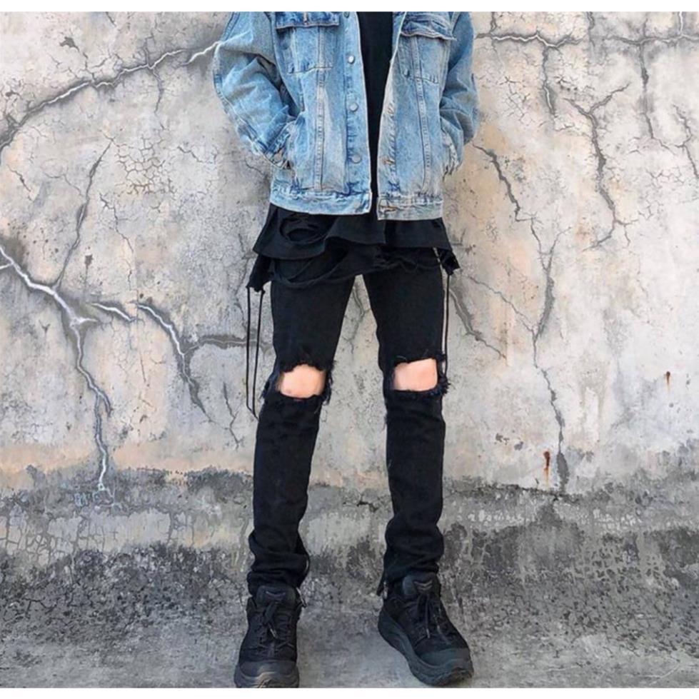 Quần Skinny Jean Nam Rách Gối Quần Bò Nam Đẹp