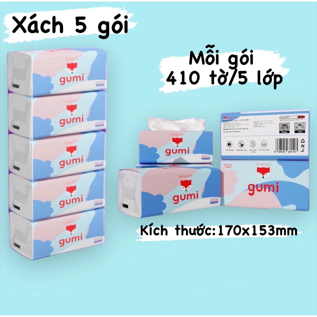 Bịch 5 Gói Giấy Ăn, Giấy Ăn Rút Gumi, Khăn Giấy Cao Cấp 5 Lớp, Giấy Ăn Cao Cấp, Hàng Việt Nam Chất Lượng Cao