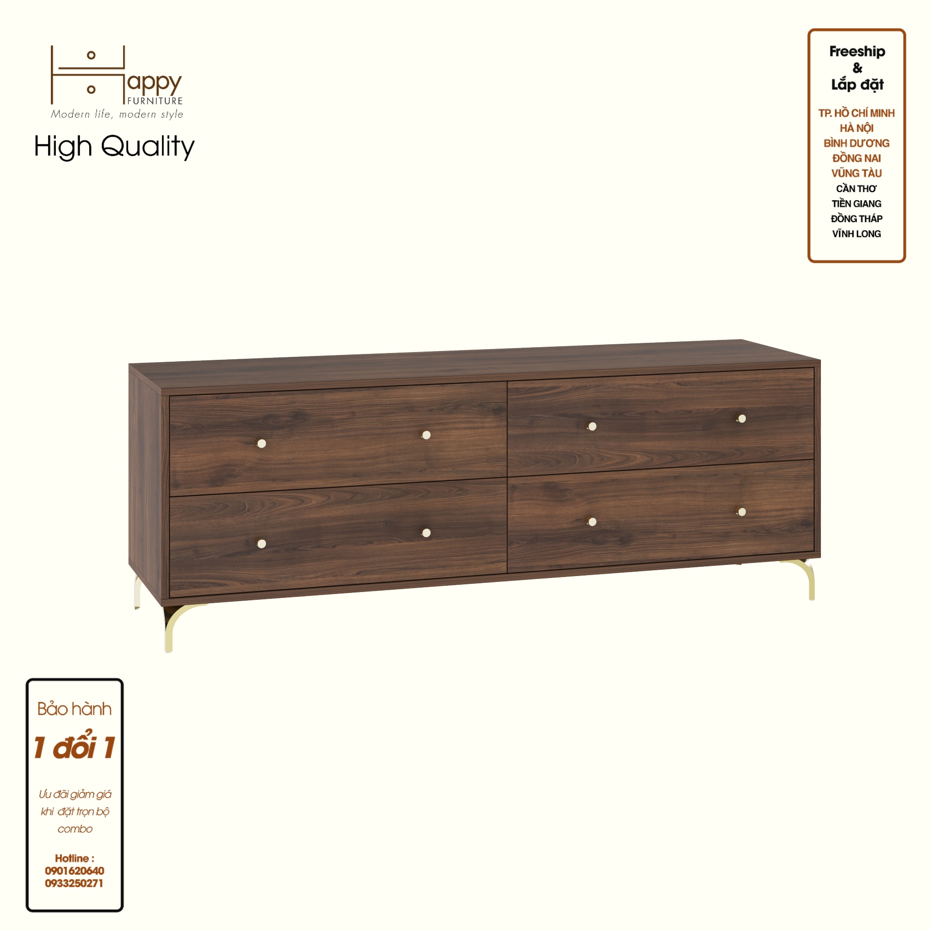 HAPPY FURNITURE , Tủ lưu trữ 6 ngăn kéo - HAPPI, THK_272 , 160cm x 45cm x 60cm DxRxC