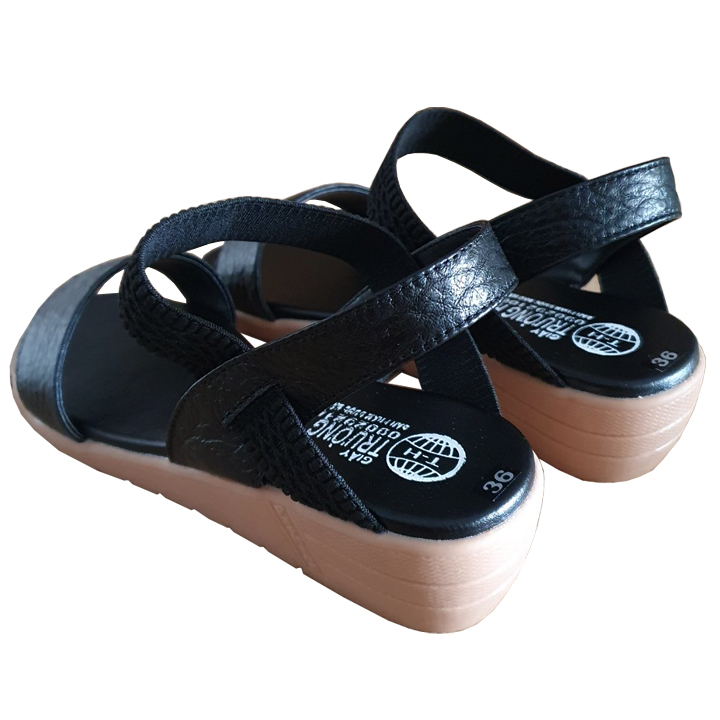 Giày Sandal Đế Xuồng 4cm Trường Hải SD134 , Giày Đế Xuồng Nữ Da Bò Thật Cao Cấp  Màu Đen