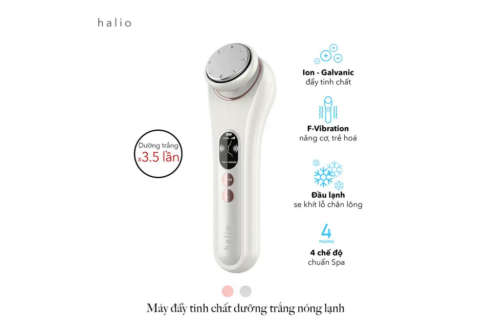 Máy đẩy tinh chất dưỡng trắng nóng lạnh Halio Ion Hot &amp; Cool Beauty Device - màu trắng - 4 chế độ làm lạnh - Dưỡng trắng chống lão hóa - Hàng chính hãng